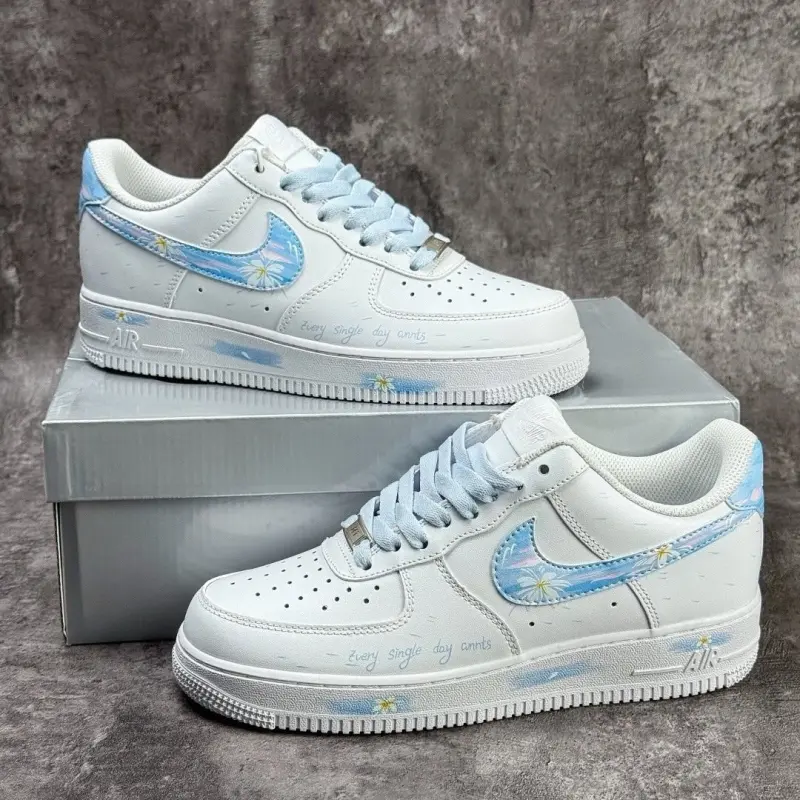 Personalized Blue Bridal Sneakers, Hand-Painted Wedding Air Force 1, Floral Wedding Shoes,Custom Wedding Sneakers