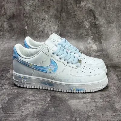 Personalized Blue Bridal Sneakers, Hand-Painted Wedding Air Force 1, Floral Wedding Shoes,Custom Wedding Sneakers