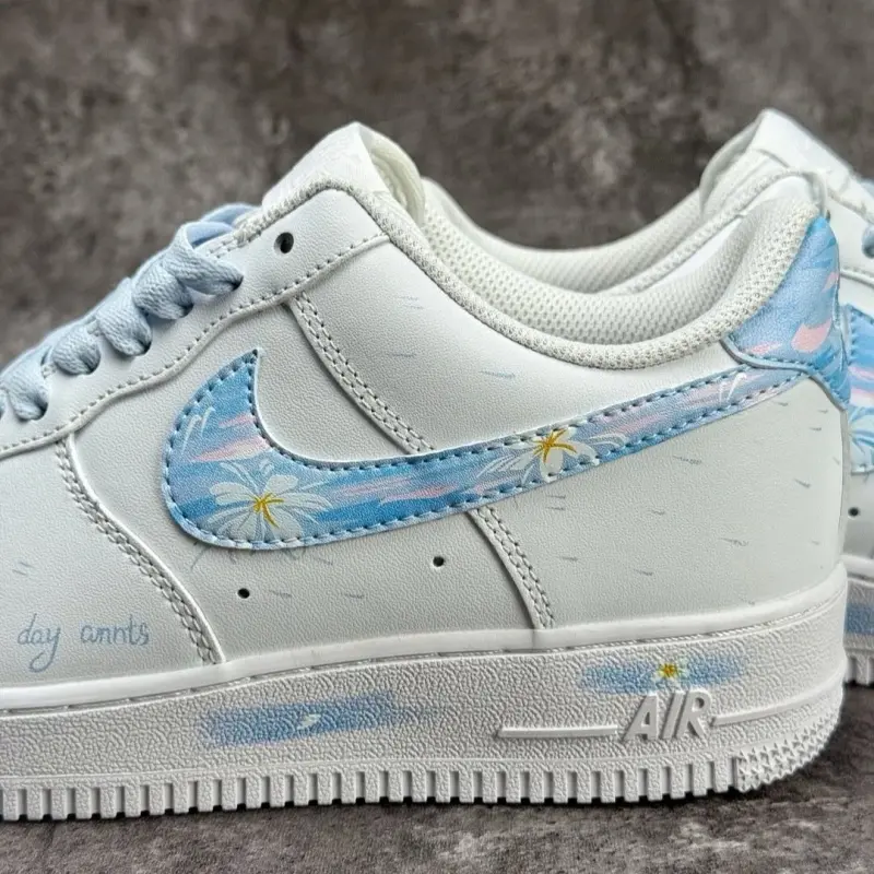 Personalized Blue Bridal Sneakers, Hand-Painted Wedding Air Force 1, Floral Wedding Shoes,Custom Wedding Sneakers