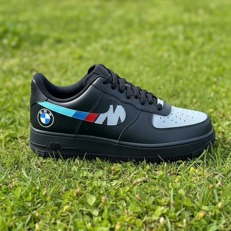 Custom BMW Motorsport Nike Air Force 1s - Hand-Painted Black & White Sneakers