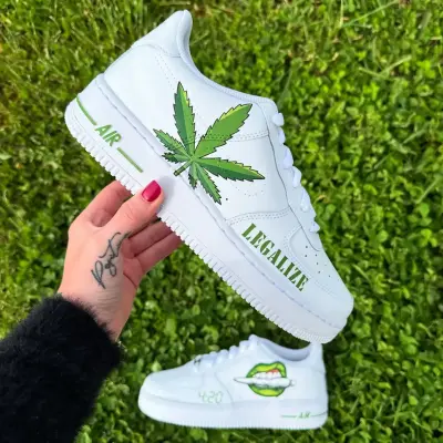 Custom Air Force 1 Sneakers – Weed Leaf “Legalize” Edition | Hand-Painted Streetwear by JadoreArt
