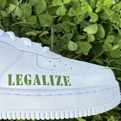 Custom Air Force 1 Sneakers – Weed Leaf “Legalize” Edition | Hand-Painted Streetwear by JadoreArt