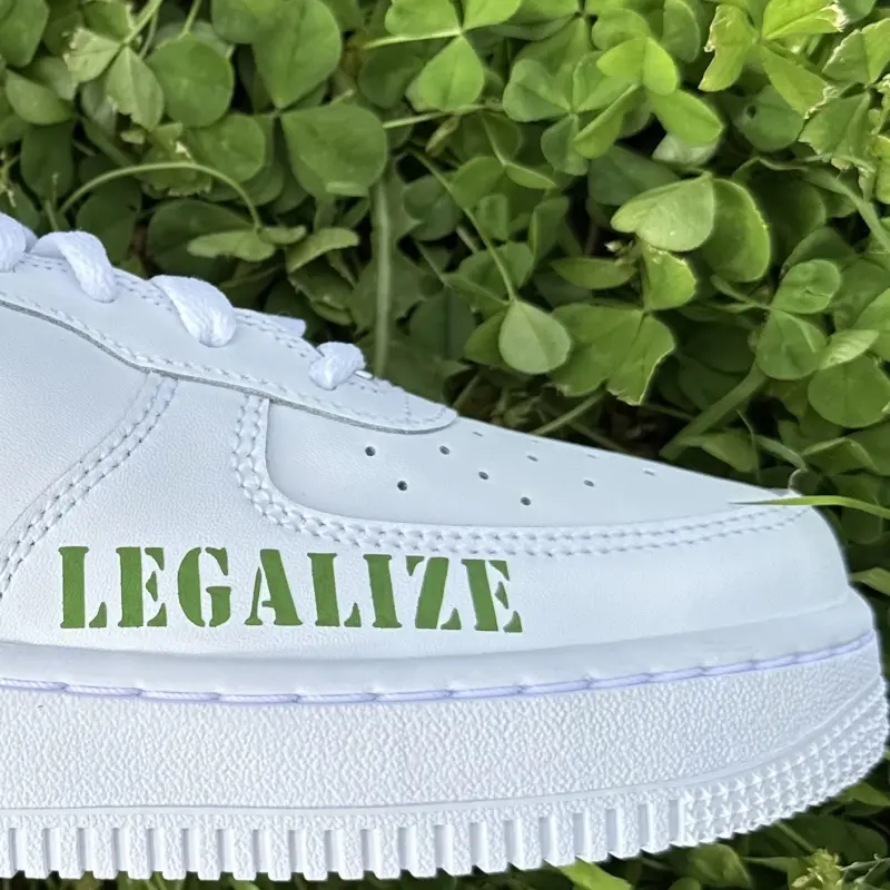 Custom Air Force 1 Sneakers – Weed Leaf “Legalize” Edition | Hand-Painted Streetwear by JadoreArt