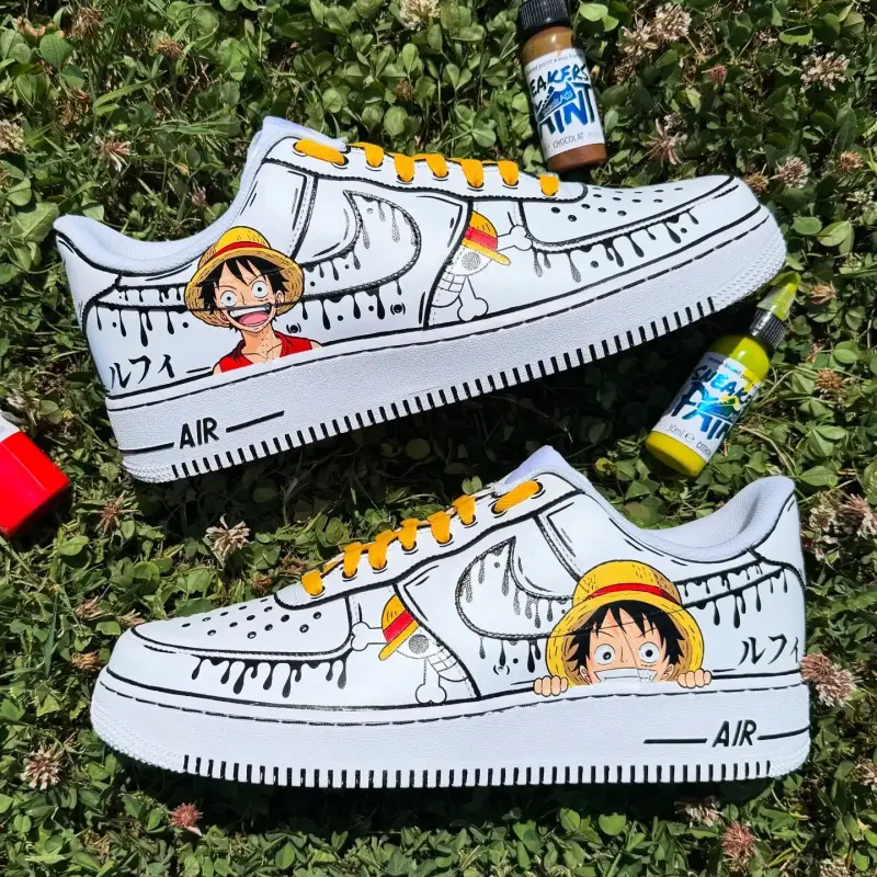 Custom One Piece Luffy Air Force 1 Sneakers – Hand-Painted Anime Drip by JadoreArt