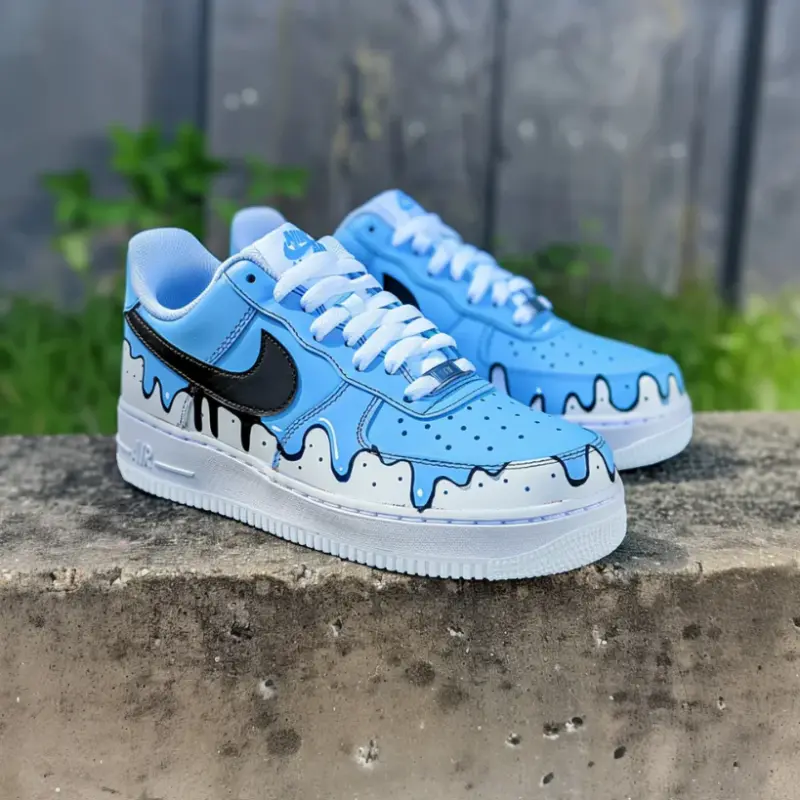 Custom Blue Drip Air Force 1 – Hand-Painted Dripping Design Custom Sneakers