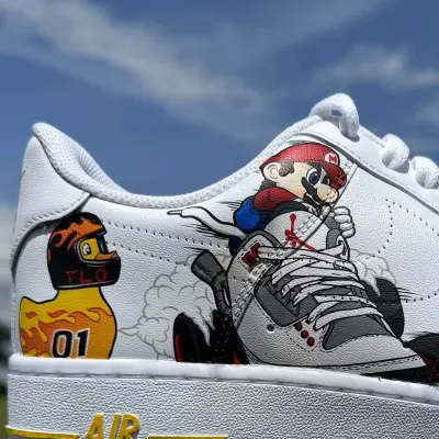 Custom Cartoon Mashup Air Force 1 Sneakers – Hand-Painted Pop Culture Shoes | Mario, Simpsons, Back to the Future by JadoreArt