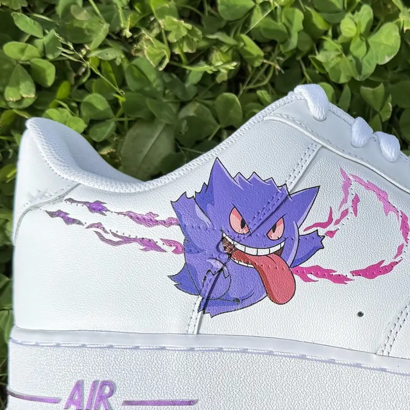 Custom Purple Cartoon Ghost Sneakers – Hand-Painted Air Force 1 Style Shoes | Anime-Inspired Streetwear