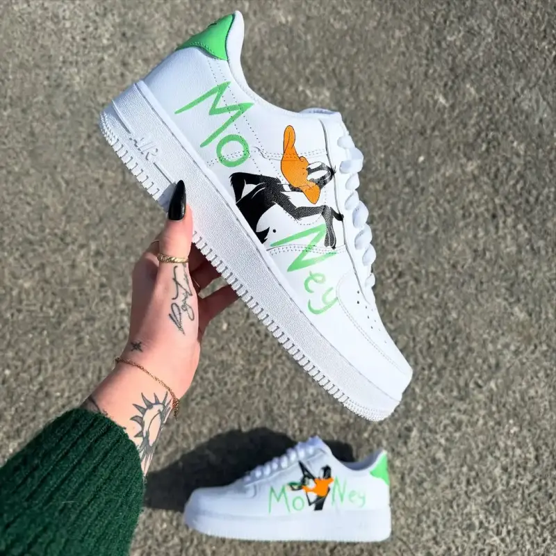 Custom Daffy Duck Looney Tunes Sneakers – Hand-Painted Cartoon Air Force 1 Shoes | Retro Streetwear by JadoreArt
