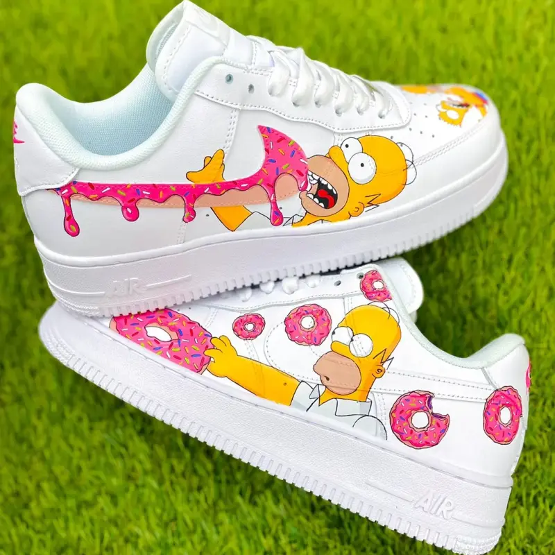 Custom Homer Simpson Donut Drip Air Force 1 Sneakers – Hand-Painted
