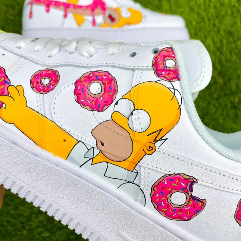 Custom Homer Simpson Donut Drip Air Force 1 Sneakers – Hand-Painted