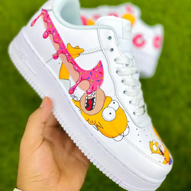 Custom Homer Simpson Donut Drip Air Force 1 Sneakers – Hand-Painted